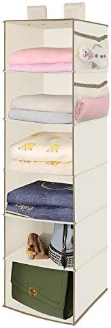 MAX Houser 6 Tier Shelf Hanging Closet Organizer with 2 Widen Straps, Beige | foldable lightweight fabric closet storage, space-saving design for Bedroom, Closet Hanging Shelf for Storage by MAXHouser