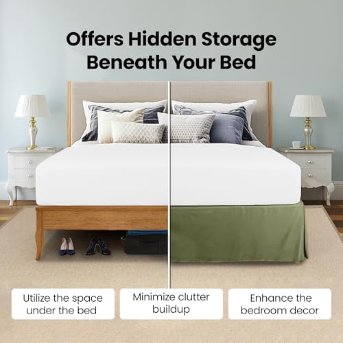 King Bed Skirt, Hides Under-Bed Storage 16 Inch Drop, Pleated, Olive - Image 3