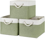 Bidtakay Large Fabric Baskets for Organizing [3-pack] Closet Organizers and Storage Baskets for Gifts Empty Foldable Nursery Baskets for Toy Storage 15 X 11 X 9.5 Inches (White&green) by BidtakayBaskets