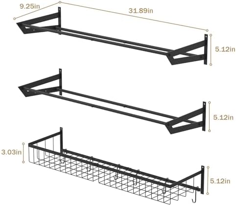 Wall Mount Ball Rack, Garage Sports Equipment Rack with 3 Separate Shelves, Wall Mount Ball Storage Racks for Garage, Sport Equipment Organizer with 6 Hooks, Metal Ball Rack, Black - Image 2