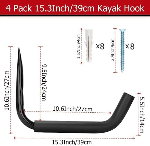 Kayak Storage Hooks, Wall Mount Garage Canoe Storage Hangers for Kayaks or Paddleboards, Heavy Duty Wall Rack - Image 2