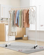 Sakugi Clothes Rack - Clothing Rack with Storage Mesh Shelf & Casters, Heavy-Duty Metal Clothing Rack for Hanging Clothes, Dresses, Coats, Large Load Capacity, Easy Assembly, White, 44.3"x16.9"x59.0" - Image 2