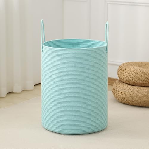 Laundry Basket Hamper Tall Rope Storage Woven for Blanket toys Dirty Clothes in Living Room Bathroom Bedroom (Cyan, 100L/26.4Gal) by AMTOTAM