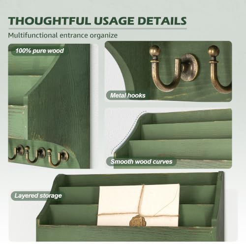 Rebee Vision Mail Organizer Wall Mounted with Mail Slot for Letters, Green - Image 6