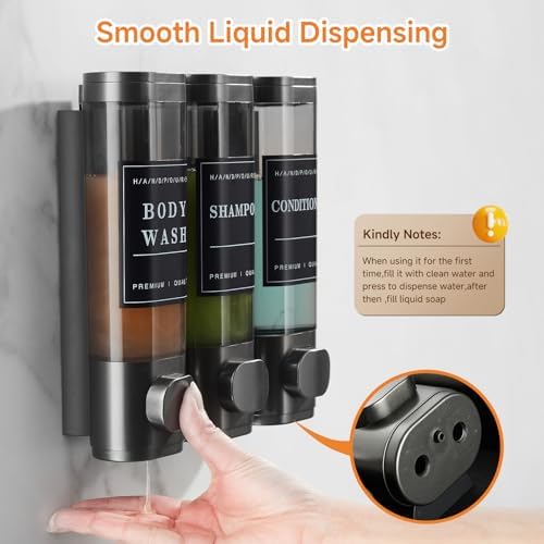 Shampoo and Conditioner Dispenser,Shower Dispenser 3 Chamber No Drill Wall-Mounted Shampoo Dispenser for Shower Wall Mounted Shower Soap Dispenser for Bathroom Hotel Large Capacity，Dark Gray - Image 4