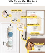 10Pack Over The Door Hat Organizer for baseball caps | Multi-Functional Baseball Hat Rack for Closet | Wall Mounted Hat s torage organizer | 5 types of accessories cap holder stand w hooks ,Black - Image 4