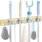 OUTNILI Mop and Broom Holder Wall Mount - Light Wood Broom Mop Hanger - Wall Mounted Garden Tool Rack Organizer for Closet Garage Laundry Room Kitchen With 4 Slots & 4 Hooks by OUTNILI