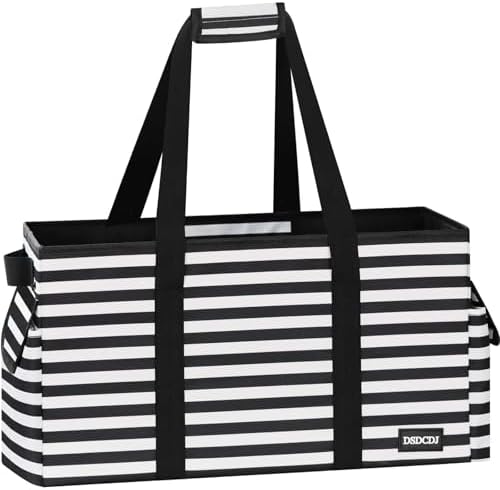 Standing Extra Large Utility Tote Bag with Hard Bottom & Hard Sides, Heavy Duty Reusable Grocery Bags with Handles & 3 Pockets for Shopping, Picnics, Camping, Laundry, Car, Beach Tote Bag by DSDCDJ