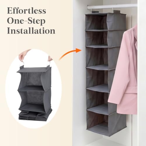 Lifewit Hanging Closet Organizer and Storage for Clothes 6 Tier | Portable, Foldable, Fabric, Top of Shelves with 2 Sturdy Hooks, Clothing Organization for Wardrobe, Dorm, Bedroom, Gray - Image 6