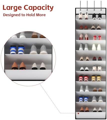 KEEPJOY 10 Tiers White Over Door Shoe Organizer Storage, Hanging Shoe Holder for Door with Large Deep Pockets, Fit 20-30 Pairs Shoe Rack for Sneakers, Boots (White) - Image 6