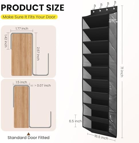 Mefirt 20-25 Pairs Over the Door Shoe Organizer, Clear Pockets Shoe Rack for Closet Door, 10-Tier Hanging Shoe Rack for Boots, Behind the Door Shoe Holder Fit All the Family's Sneakers, Heels, Black - Image 5