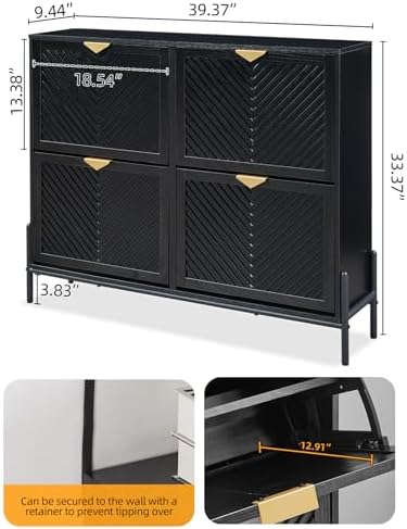 Shoe Cabinet with 4 Flip Drawers, Narrow Entryway Rack, Black - Image 2