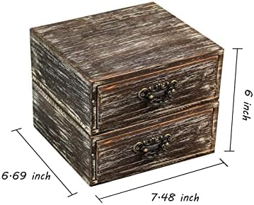OKSQW Office Desk Organizer Drawers Dark Brown Vintage 2pcs/set Small Wood Desktop Storage Box Farmhouse Kitchen Countertop Organizer Makeup Storage Box for Workspace Home Toiletries Supplies Vanity - Image 3