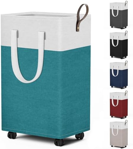 HomeHacks 75L Rolling Laundry Basket with 4 Wheels Collapsible Green by HomeHacks
