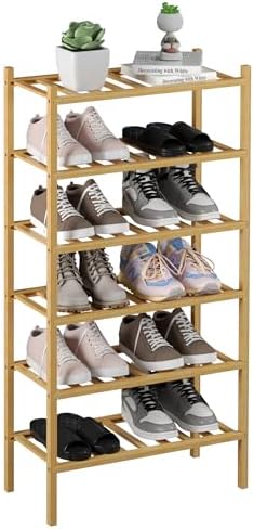 ROMGUAR CRAFT 6-Tier Bamboo Small Shoe Rack, Free Standing Wood Shoe Shelf Storage Organizer for Closet Entryway Stackable (Natural) by ROMGUAR+CRAFT
