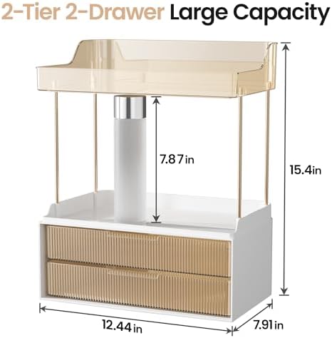 Delamu 4-Tier Makeup Organizer, Bathroom Counter Storage, 2 Drawers, Amber - Image 2