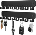 pickpiff Key Holder Wall Mount, Adhesive Key Rack with 8 Hooks Hanger for Car Key Ring, Metal Key Chain Organizer, Black 2 Pack by pickpiff