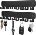 pickpiff Key Holder Wall Mount, Adhesive Key Rack with 8 Hooks Hanger for Car Key Ring, Metal Key Chain Organizer, Black 2 Pack by pickpiff