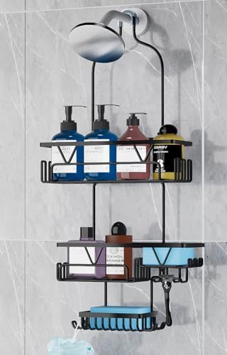 DAOYA Over the Shower Head Caddy with 2 Baskets & Soap Holder, Non-Slip Design for 0.82-Inch Showers, Black, Stainless Steel by DAOYA