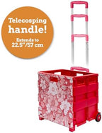 Inspired Living Ultra-Slim Rolling Collapsible Storage Pack-N-Roll Utility-carts, with Telescopic Handle, for Home, Garden, Shopping, Office, School use, Large, Red, White Flower Print - Image 4
