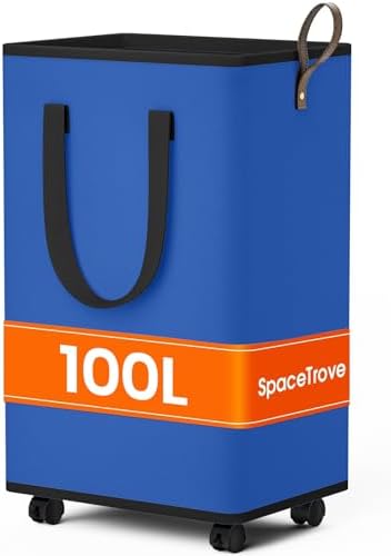 SpaceTrove Rolling Laundry Basket with Wheels, Laundry Hamper, 100L, Blue by Unknown