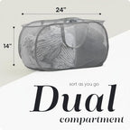 Handy Laundry Collapsible Laundry Basket, 2-Compartment Mesh Pop Up Hamper with Handles – Foldable, Space-Saving Dirty Clothes Organizer for Dorm, Travel, Laundry Room, Grey - Image 2