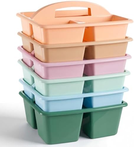 Kathfly 18 Pack Classroom Caddy Organizer with Handle, Plastic Art Craft Cleaning Caddy Bulk, Small Multipurpose Supply Organization Storage Basket for Table Desk Office Pencil Teacher (Morandi Color) by Kathfly