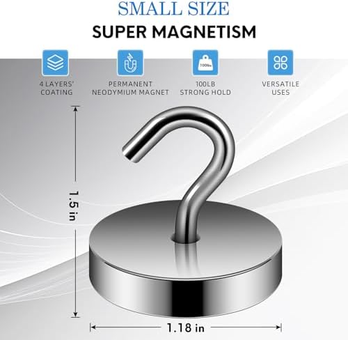 Neosmuk Magnetic Hooks Steel Tube Design for Cruise,100lb+ Grey,10 Pack - Image 6