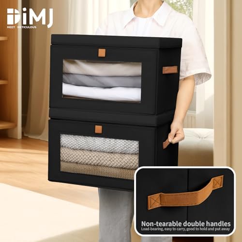 DIMJ Storage Bins with Lids - 4 Pack Large Fabric Closet Organizer with Window & Handles, Collapsible Decorative Storage Boxes for Shelves Under Bed, Books Clothes Blankets Sweaters Organization - Image 6