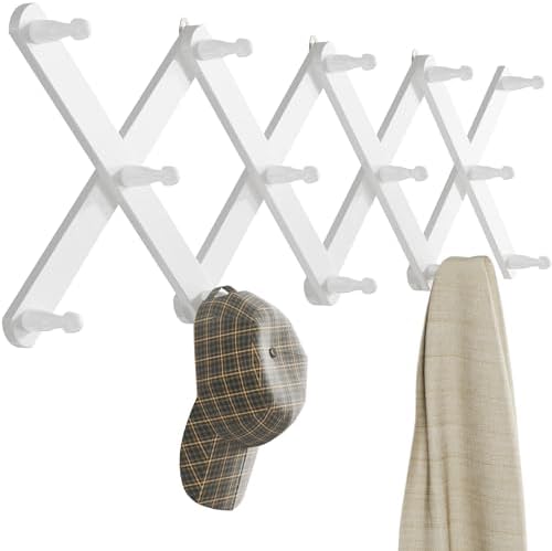 OROPY Accordion Wall Hanger with 14 Pegs, Expandable Wooden Coat & Hat Rack by OROPY