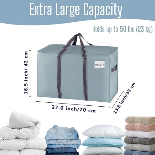 VENO 4 Pack Heavy Duty Moving Bags, Extra Large Storage Bags with Reinforced Handles & Strong Zippers, Foldable & Reusable Moving Box Alternative for Clothes & Dorm Storage - Image 4