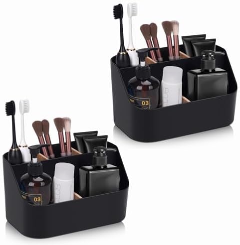 Set of 2Toothbrush Holder for Bathrooms,Bathroom Organizer Countertop,5Slot Electric Toothbrush Toothpaste Holder Razor Lotion Stand Caddy,Large Capacity Vanity Office Corner Accessories Storage Black by Ayswupt