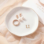 Ceramic Jewelry Tray, White Initial U Personalized Jewelry Dish by GIVITASOT