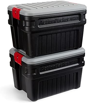 Rubbermaid ActionPacker️ 24 Gal Lockable Storage Box Pack of 2, Outdoor, Industrial, Rugged, Grey and Black by Unknown
