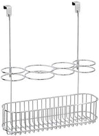 mDesign Metal Over Door Bathroom Hair Care & Styling Tool Organizer Storage Basket for Hair Dryer, Flat Irons, Curling Wands, Hair Straighteners - Hang Inside/Outside Cabinet Doors - Chrome - Image 6