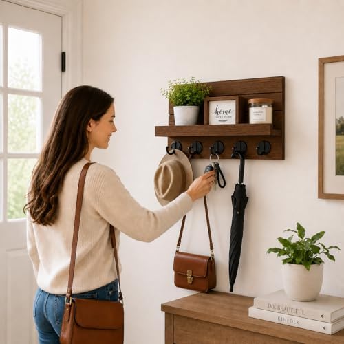 Key Holder for Wall, Decorative Key and Mail Holder, Key Holder Wall Mount with Shelf and Large Hooks, Easy Installation Key Rack for Entryway and Home Decor - Image 4