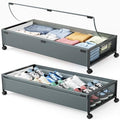 Under Bed Storage Containers with Wheels 2 Pack Underbed Shoe Storage Bedroom Storage Bins Organizer Large Capacity Under Bed Storage with Lid for Clothes Shoes Toys Blankets (Cyan-gray) by LeArex