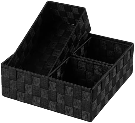 Posprica Small Black Baskets Cube Bin Container Tote,Woven Storage Baskets for Organizing Organizer Divider for Drawer, Closet, Shelf, Dresser, Set of 4 - Image 6