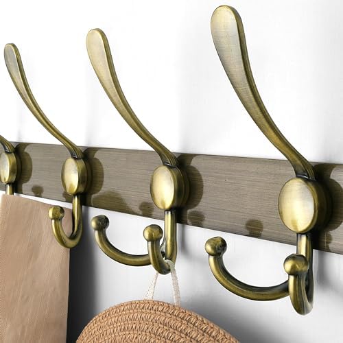Dseap Coat Rack Wall Mounted - 5 Tri Hooks, Heavy Duty, Stainless Steel, Metal Coat Hook Rail for Coat Hat Towel Purse Robes Mudroom Bathroom Entryway,Bronze - Image 4