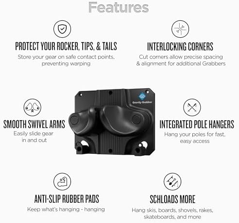 Gravity Grabber Ultimate Ski & Snowboard Wall Storage Rack - Fits any Ski or Snowboard - Save Your Rocker, Tips and Tails - Damage-free - 1x - Black - Image 4