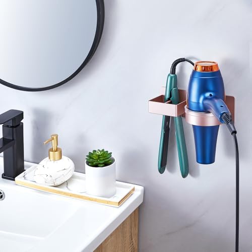 Hair Dryer Holder Wall Mounted, Hair Straightener Holder, Blow Dryer Holder Adhesive, Hair Tool Organizer for Flat Iron, Hairdryer, Curling Iron Holder for Bathroom Vanity Barber Shop (Rose Gold) - Image 2