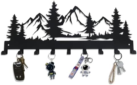 Metal Key Holder, Wall Mounted Key Hooks, Key Holder for Wall, Key Organizer Rack with 9 Hooks, Key Hanger Decor for Kitchen, Entryway, Hallway, Bedroom, Doorway (Mountain 14IN) by CatTerranM