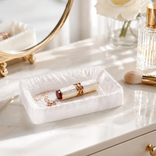 Jewelry Tray, White Vanity Organizer for Rings, Cosmetics & Keys, Decorative Catchall Tray for Dresser, Bathroom, Entryway - Image 7