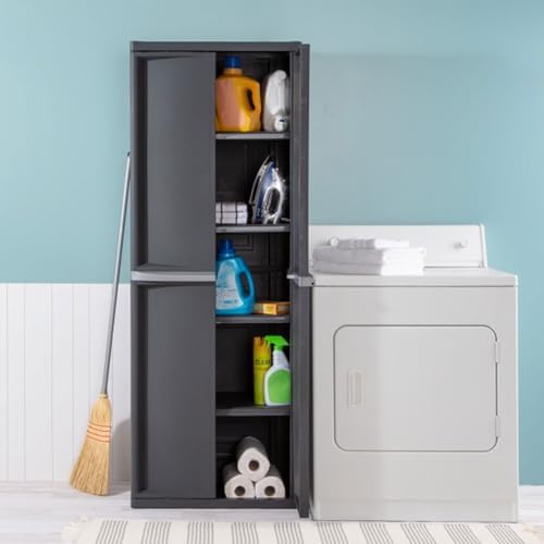 Sterilite 4 Shelf Cabinet, Lockable Utility Storage, Gray, 2-Pack - Image 4