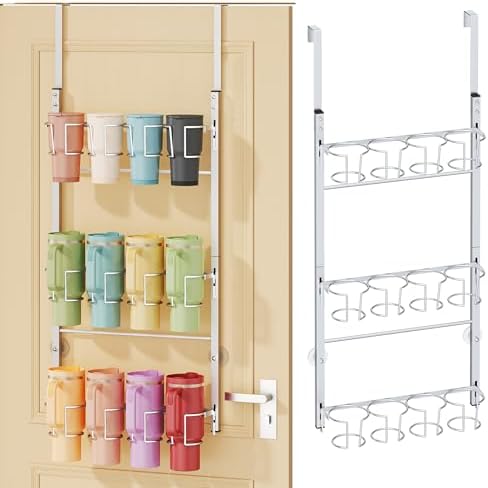 SWTYMIKI 3-Tier Water Bottle Organizer – Over the Door Stanley Cup Holder, Cup Organizer for Door or Wall Mount Option, Stanley Accessories for Pantry, Dorm, Office, RV Use, Silver by SwtyMiki-TidyHomeSweetLife