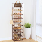 Tall 10 Tier Shoe Rack - 20-24 Pair Storage, Sturdy Metal Shoe Organizer with Hooks for Closet, Entryway, Brown - Image 7