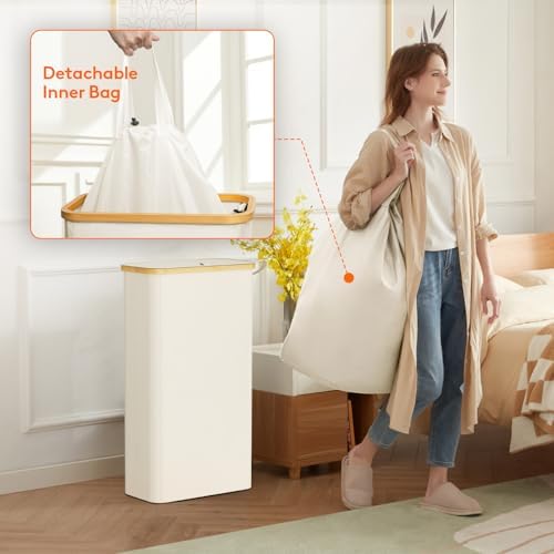 Lifewit 65L Slim Laundry Hamper with Lid and Removable Bag, White - Image 4