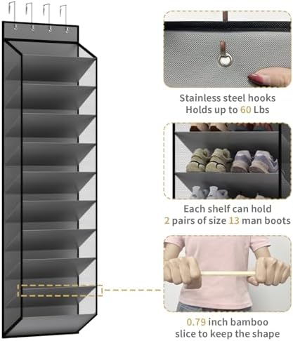 KEEPJOY 10 Tiers Mesh Over Door Shoe Organizer Storage, Hanging Shoe Holder for Door with Large Deep Pockets, Holds 20-30 Pairs of Shoes, Ideal for Sneakers & Boots(Grey) - Image 6