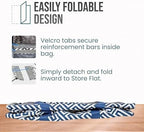 Extra Large Utility Tote Bag - Oversized Collapsible Reusable Wire Frame Rectangular Canvas Basket With Two Exterior Pockets For Beach, Pool, Laundry, Car Trunk, Storage - Geo Navy Blue - Image 6