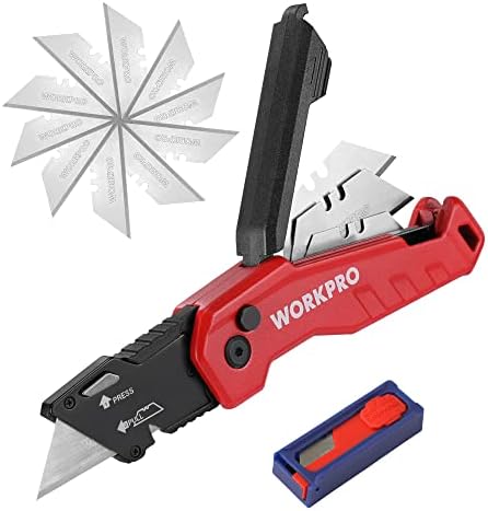 WORKPRO Folding Utility Knife, Quick Change Box Cutter, Red by WORKPRO